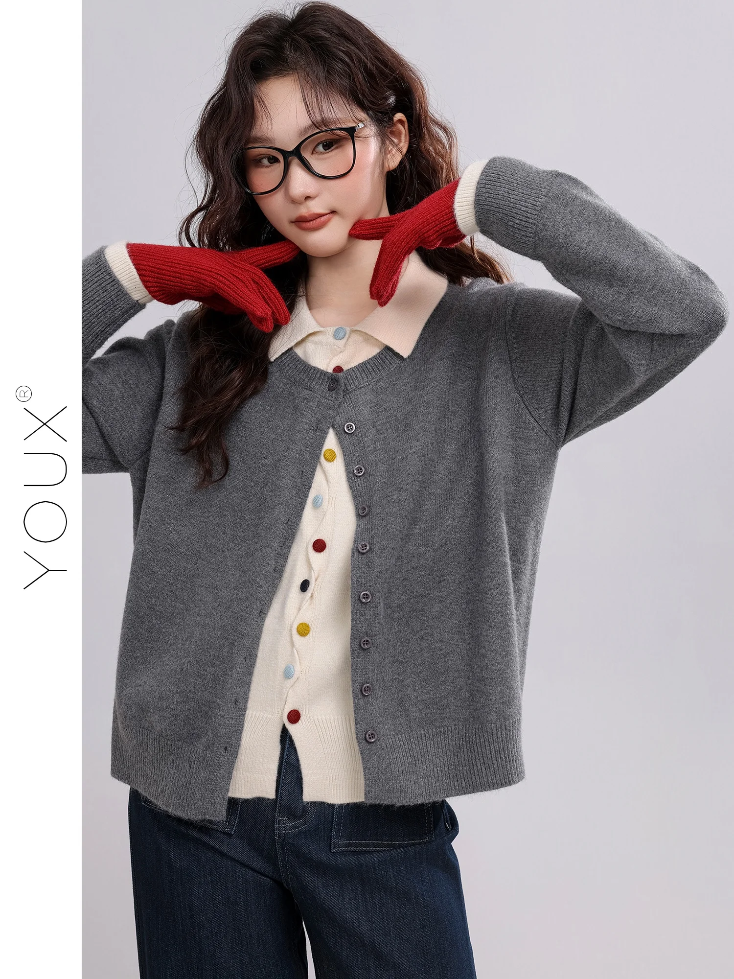 

Осенне-зимний свитер в стиле кэжуал с эффектом двухслойности, женский, простой, универсальный, вязаный, прямого кроя, с длинными рукавами