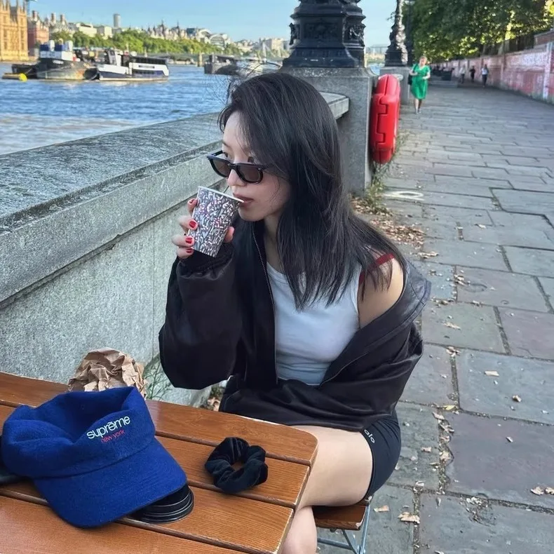 معطف فضفاض مناسب لراكبي الدراجات النارية Sle Jaet ort بسحاب للإغلاق بلون نقي وياقة واقفة معطف جلدي صديق للبيئة للشابات #5