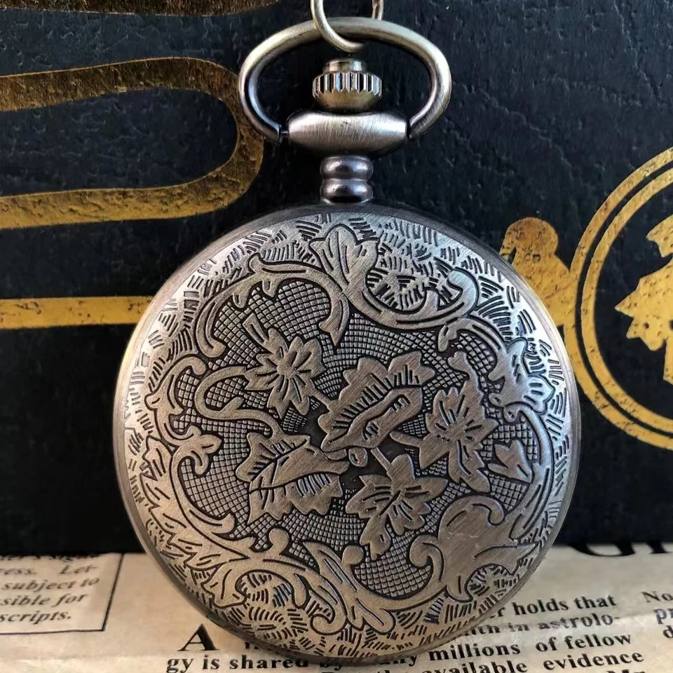 올리브 잎 패턴 새겨진 석영 포켓 시계, 빈티지 청동 포브 체인, 로마 숫자 얼굴, 라운드 다이얼 목걸이, 행운의 시계