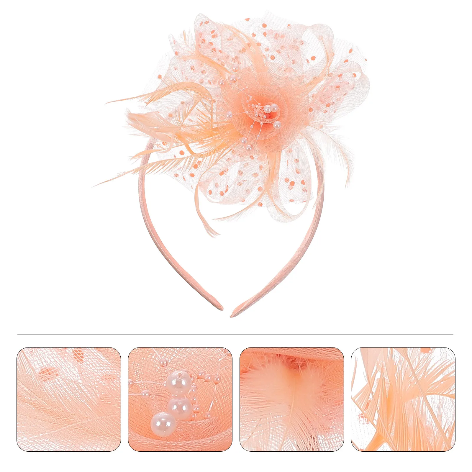 

1 Piece Vintage Bridal Headpiece Elegant Plume Bead Net Yarn Flower Hairband for Wedding Party Dance Cosplay Costume Decoration