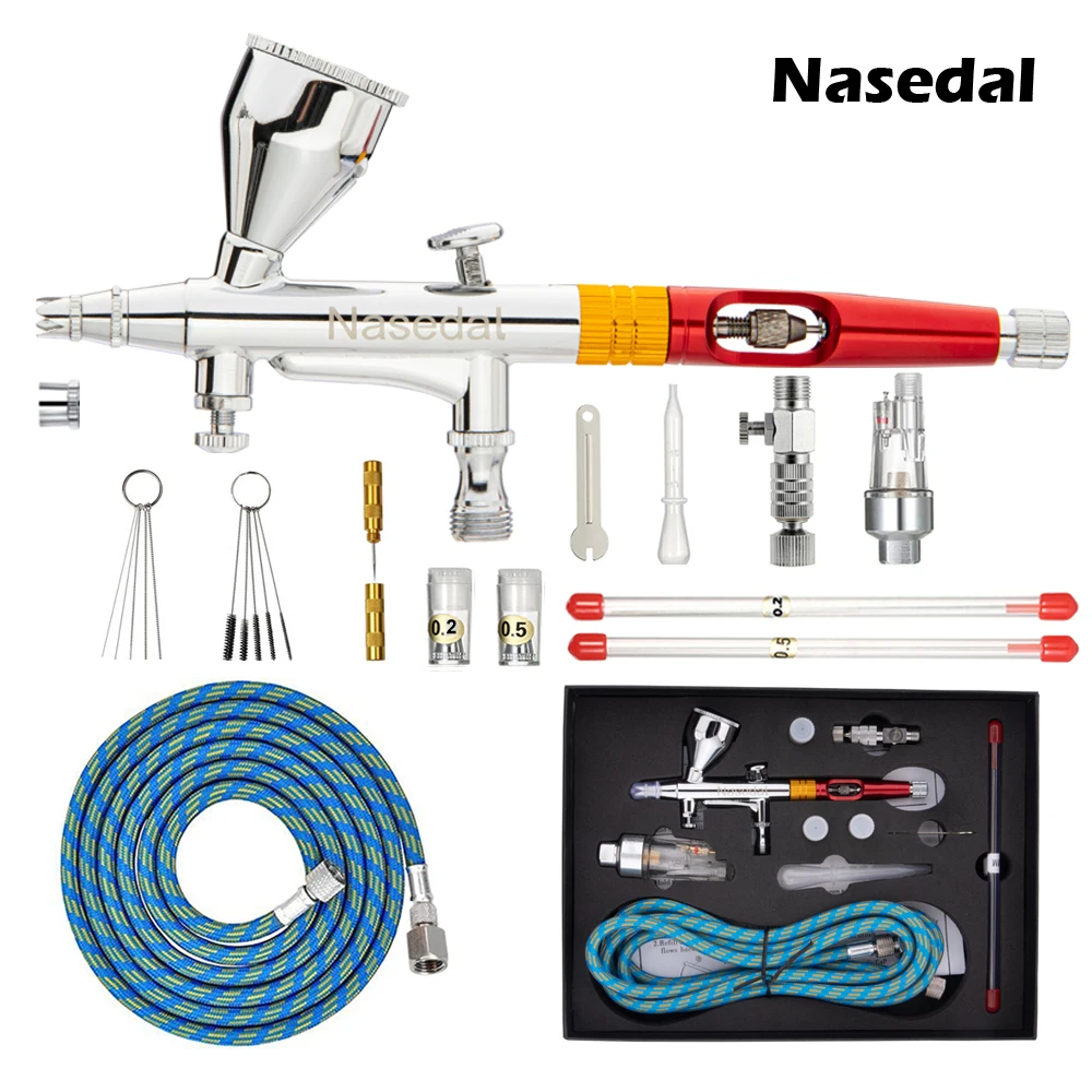 Nasedal Airbrush Gravidade Dual-ação Pistola 9cc Airbrush Pintura Prego Maquiagem Pintura Tatuagem Arte Faça Você Mesmo Ferramenta 0.2 mm 0.3 mm 0.5 mm