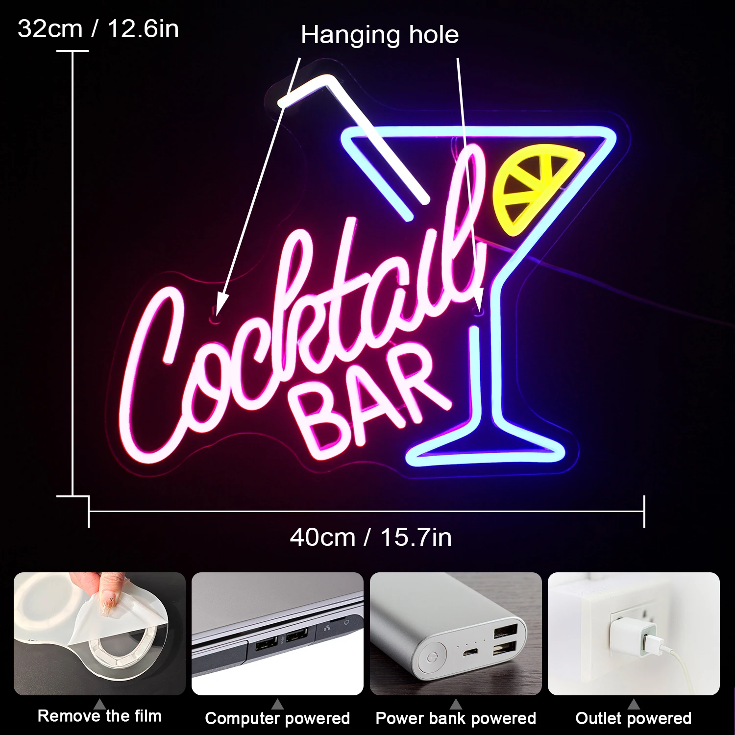 Enseigne lumineuse LED au néon pour décoration murale, lampe USB à intensité variable, bar à cocktail, bar à la maison, bar, bière, pub, boîte de nuit, décoration de salle de fête