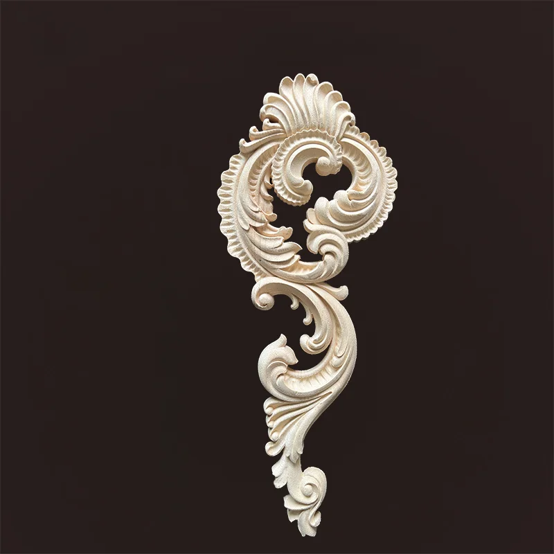 Unique Natural Wood Carved Onlay Floral Wooden Decorative Applique Furniture Background Wall Mirror Decoration Wood Corner Joint