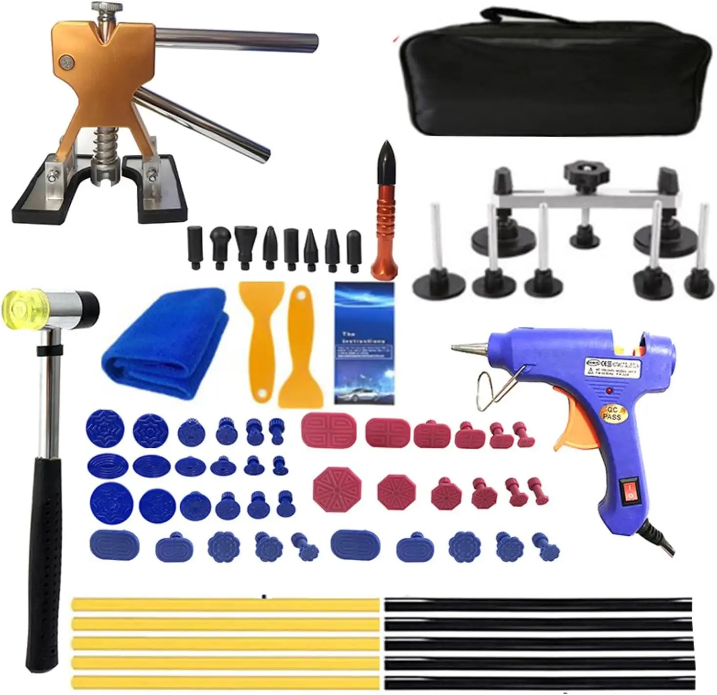 

Paintless Dent Repair Kit 77pcs, Auto Body Repair Tool Kit with Adjustable Golden Lifter, Double Pole Bridge Car Dent Puller