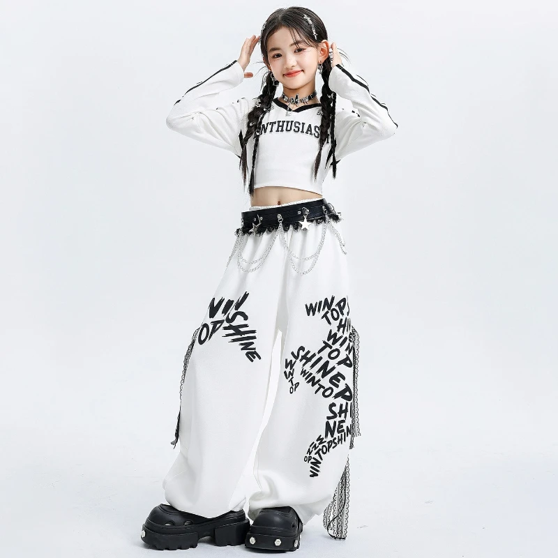 Girls Street Dance Clothes Long Sleeve Top Baggy Pants Cool Catwalk Concert Performance Costume Group Fashion Stage Clothing Set