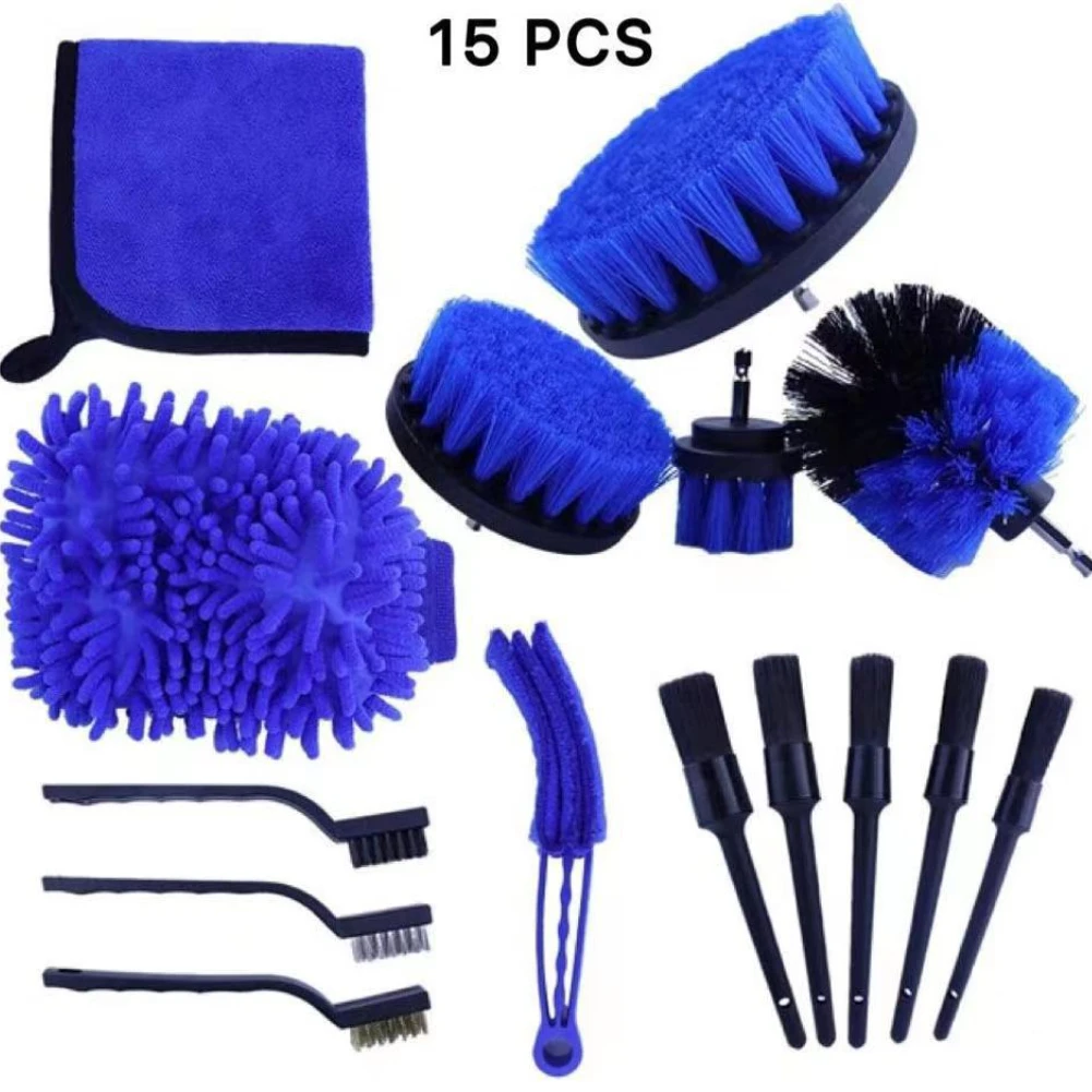 

15pc Car Cleaning Brushes Detailing Brush Set Power Scrubber Drill Brush Car Leather Air Vents Rim Cleaning Dirt Dust Clean Tool