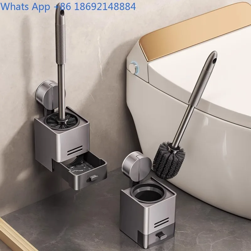 

Suction Cup Toilet Brush Holder Household No Dead Angle Toilet Brush Bathroom Toilet Cleaning Draining