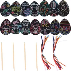 12/24pcs Easter Egg DIY Magic Color Scratch Paint Easter Ornaments Decoration Party Activities Holiday Gifts