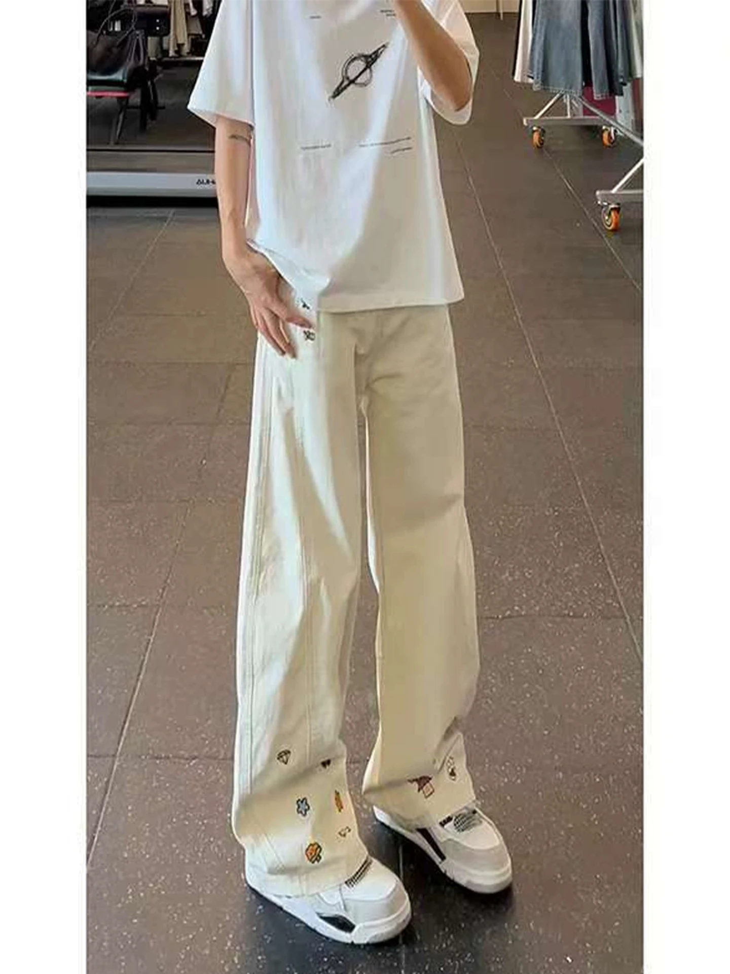 

High Waist Bell Bot Knife Denim Jeans Men's Fun Print American High Street Vibe Micro Flare Pants Soft Comfortable Lo...