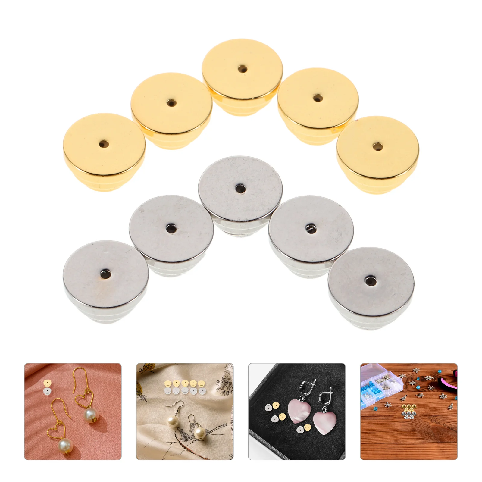 

10Pcs 3-Layer Earring Supports Metal Stud Backs 0.31x0.12 Inch Locking Retainers for Heavy Earrings Ear Adornments Lifters