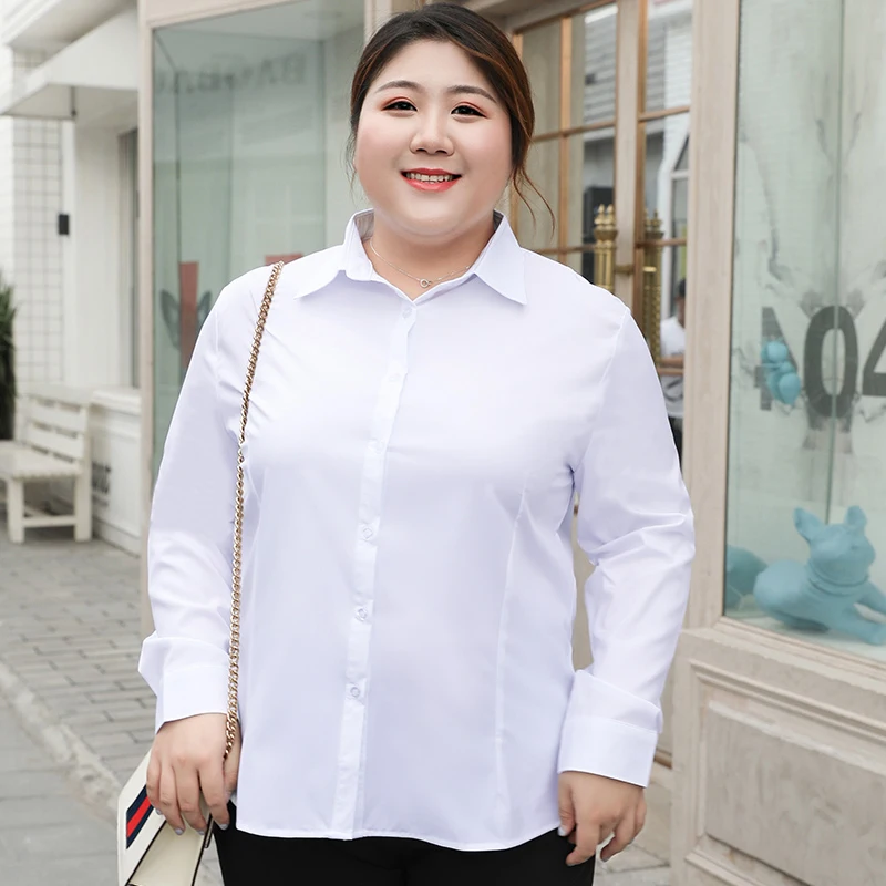 Plus Size Blouse White Shirt Women 2024 Spring Fashion Plus Size Women Clothing Solid Basic OL Womens Tops 4xl 5xl 6xl Blouses