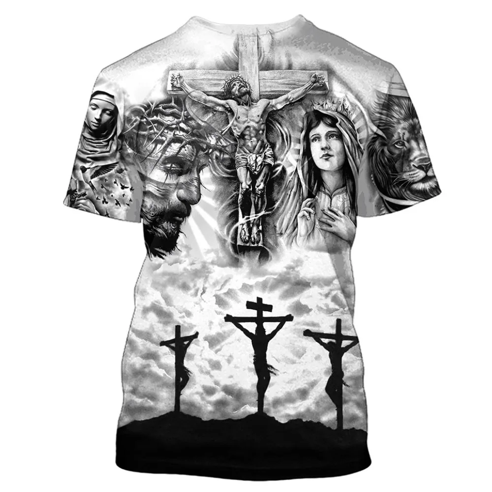 Summer Men'S 3d Printed T-Shirt Christian Catholic Jesus Easter O Collar Short Sleeve Casual Style Large Size Fashion Loose Top