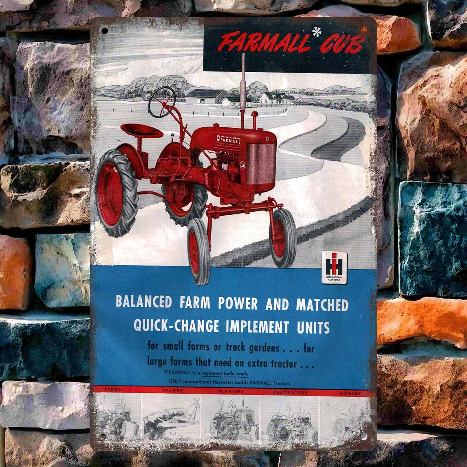 Vintage Tractor with Plow in Golden Sunset Glow Vintage Metal Wall Sign Decor Poster Frames Garage Living Room