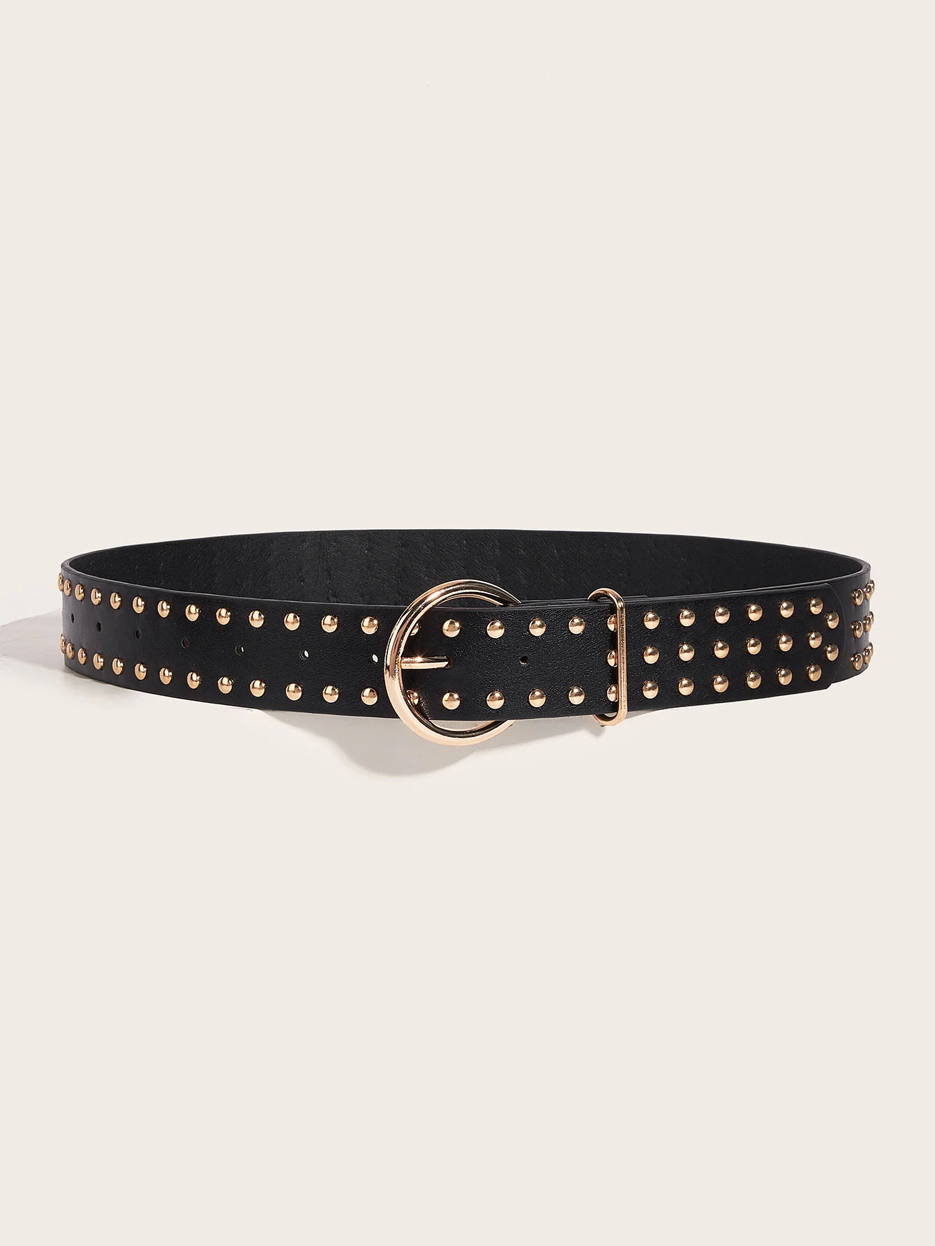 1pc Men's Black Punk Vintage Bohemian Gold Round Buckle Rivet Belt Jeans Accessory, Suitable For Daily Wear