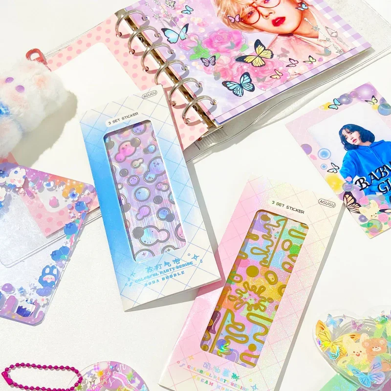 3pcs/set INS Korean DIY Decor Scrapbook Journaling Decal Cute Bow Ribbon Fashion Stationery Sticker Student Supplies Kids Gift