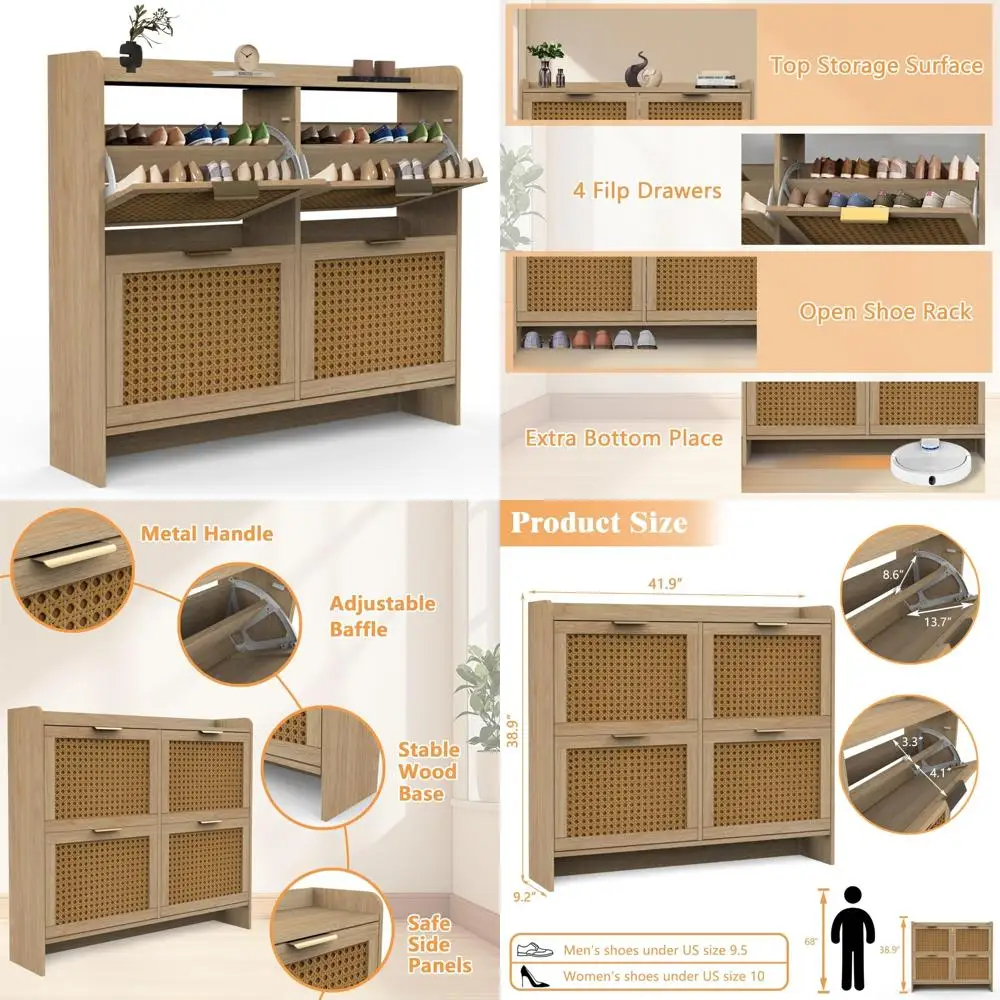 

Отдельно стоящий узкий органайзер для обуви с двумя ящиками и металлическими ножками, шкаф для хранения в прихожей из натурального дерева