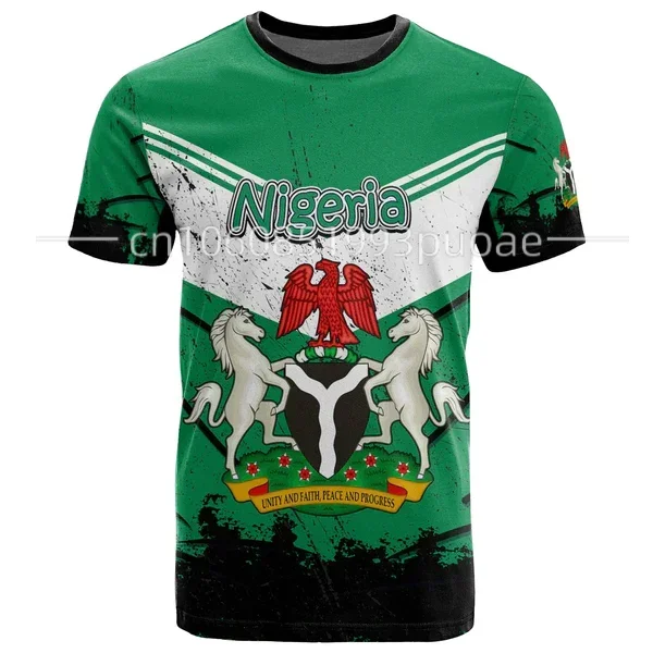 Nigeria Flag & Coat of Arms Graphic Tee Summer Casual Pullover Men's Fashion Loose T-shirts Boy Oversized Short Sleeves Tops