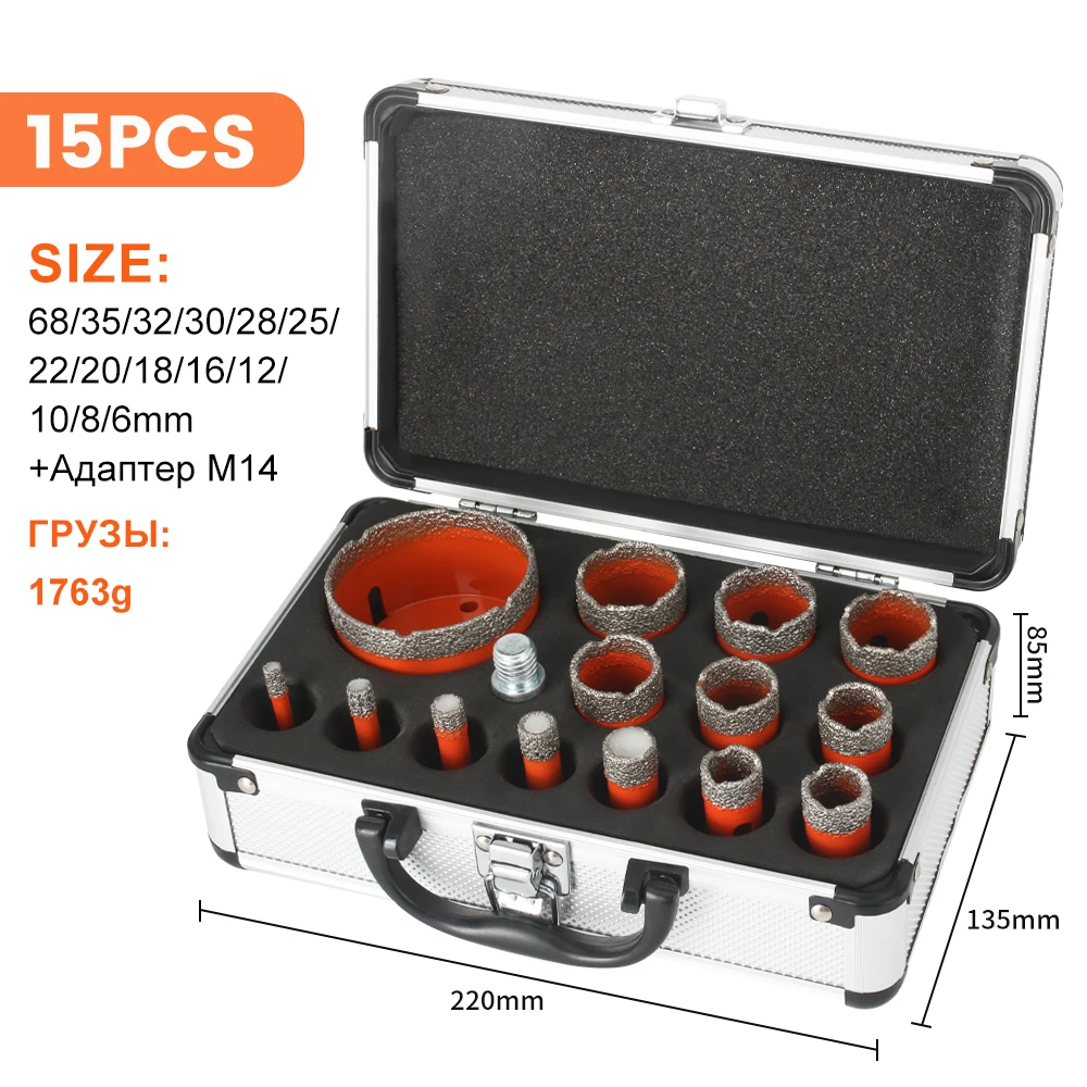 M14 Draad Diamant Droog Vacuümgesoldeerde Boren Kernboren Set Porselein Cup Zaag Tegels Graniet Marmer Gatenzaag Gereedschap 5/6/8 STUKS