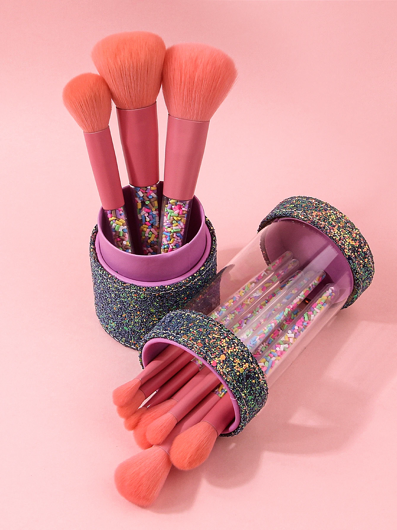 Juego de brochas de maquillaje facial multifuncional, 10 Uds., 2 uds., esponja triangular para polvos + 1 Uds., cubo de almacenamiento de lentejuelas de gran capacidad