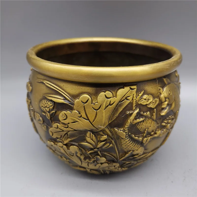 Antiqued brass , embossed copper , copperware lotus fish tank, gift ornament