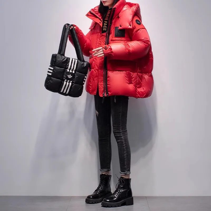 Rote warme Daunen jacke Frauen Straße tragen Winter neue koreanische weiße Ente Daunen Kapuzen mantel verdicken Puffer weiblichen Mantel Parkas