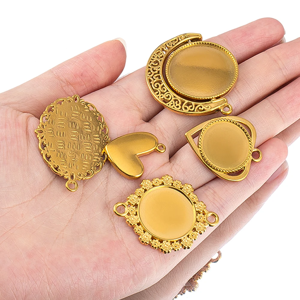 1pc Stainless Steel Vintage Heart Round Pendant Blank Trays Domed Embossed Base Trays DIY Necklace Pendant Jewelry Accessories
