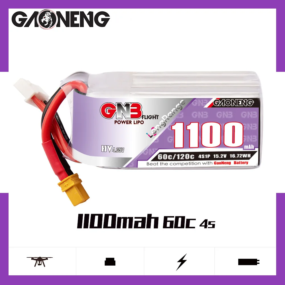 GAONENG GNB 4S HV 15.2V 1100mAh 60C/120C bateria Lipo dla helikopter RC Quadcopter FPV części zamienne do dronów wyścigowych XT30 wtyczka