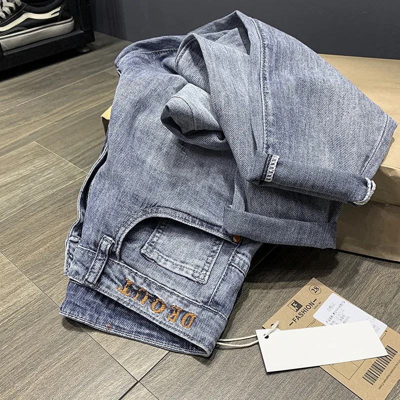 Jeans men's summer thin fashion high-end stretch soft comfort and casual slim fit skinny and all-matching light blue pants