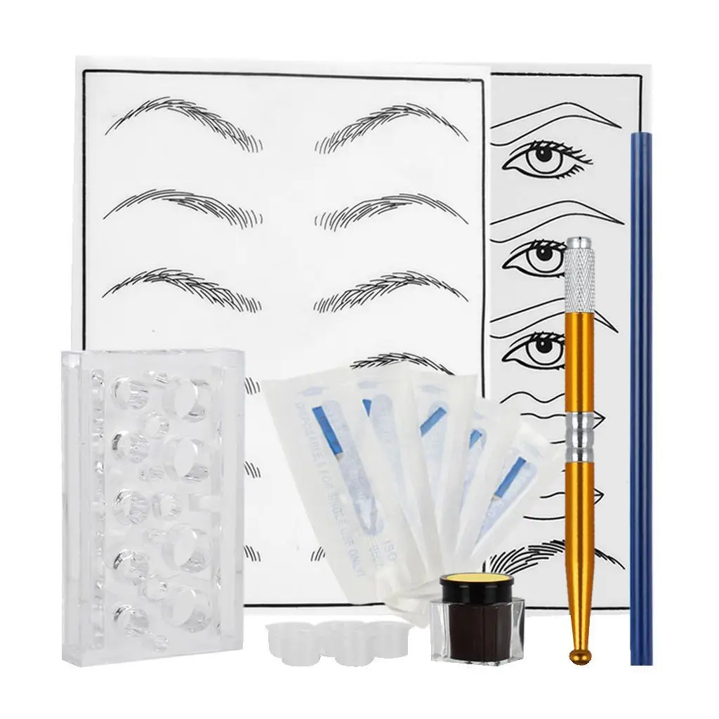 Microblading Permanent Makeup Eyebrow Pen Ink Practice Skin Kit Set