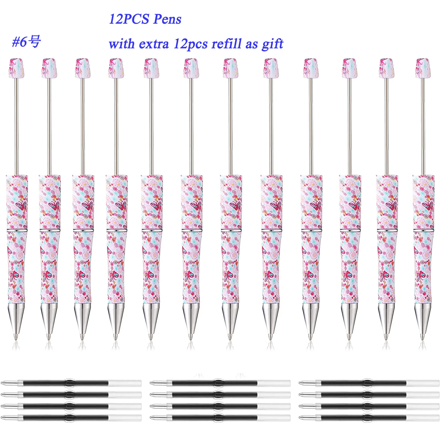 12Pc Floral Bead Pens Spring Flowers Assorted Ballpoint Pen Plastic Beadable Pens  With Refills Gift Kids Office School Supplies