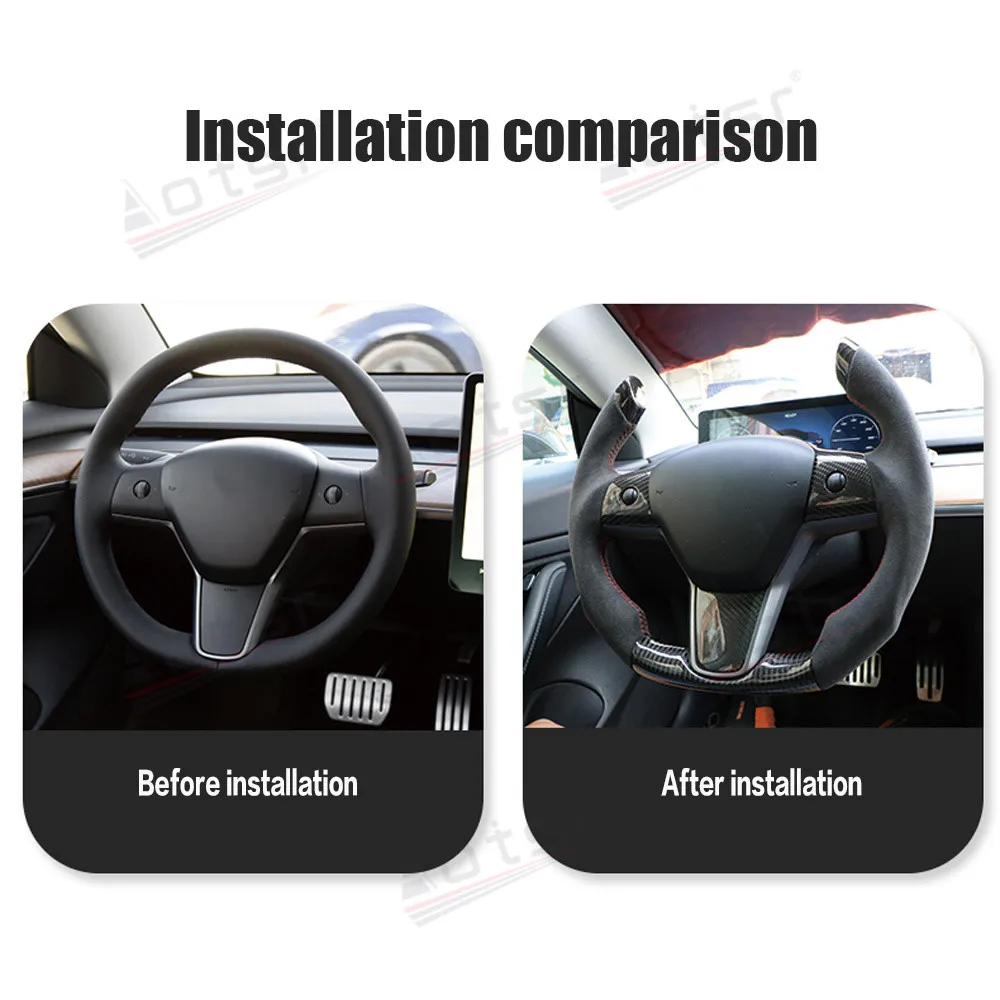 Car Carbon Fibre With Heating Steering Wheel For Tesla Model 3 Model Y Interior Replacement Parts Customized Steering Wheel