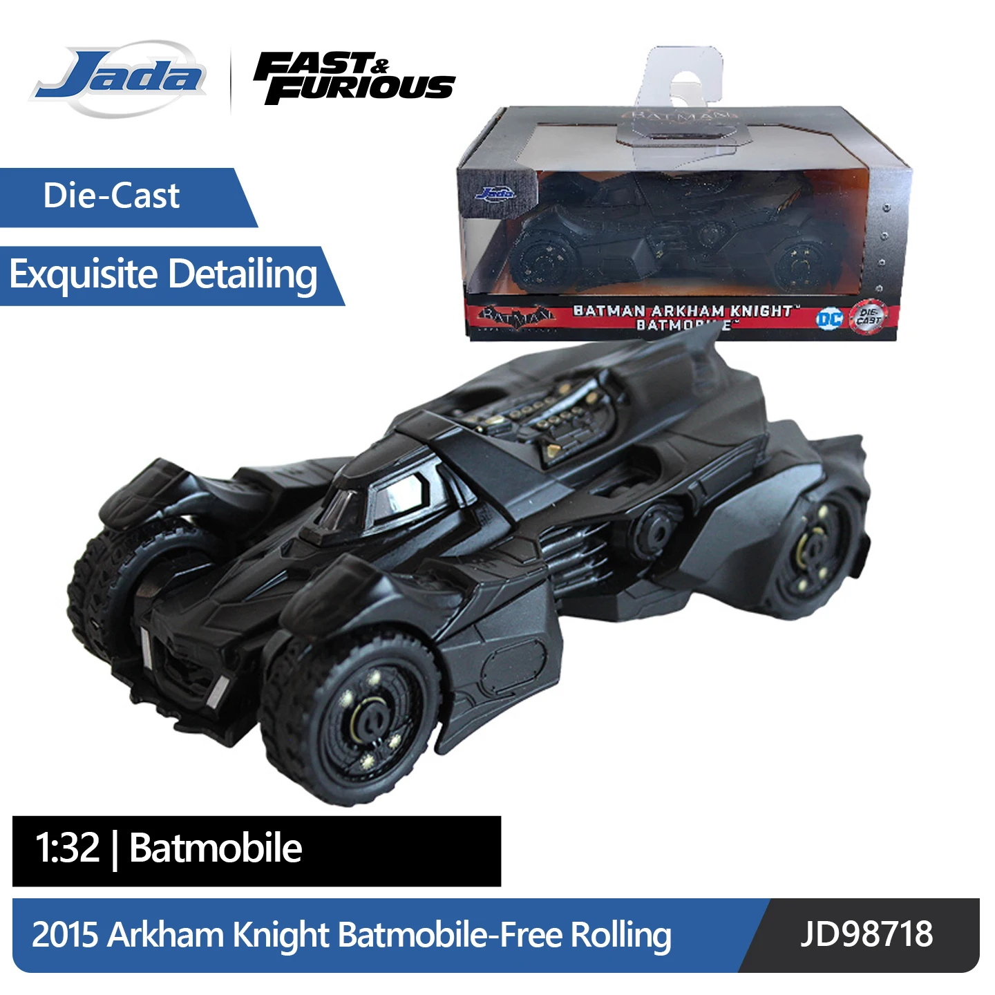 JADA 2015 Arkham Knight Batmobile 1:32 Die-Cast Model - Primer Black with Free-Rolling Wheels JD98718