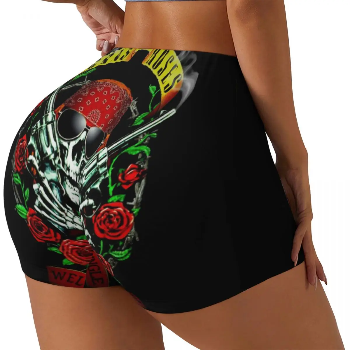 Custom Guns N Rose Skull Heads Band Volleyball Biker Workout Shorts Women's Gym Athletic Yoga Shorts