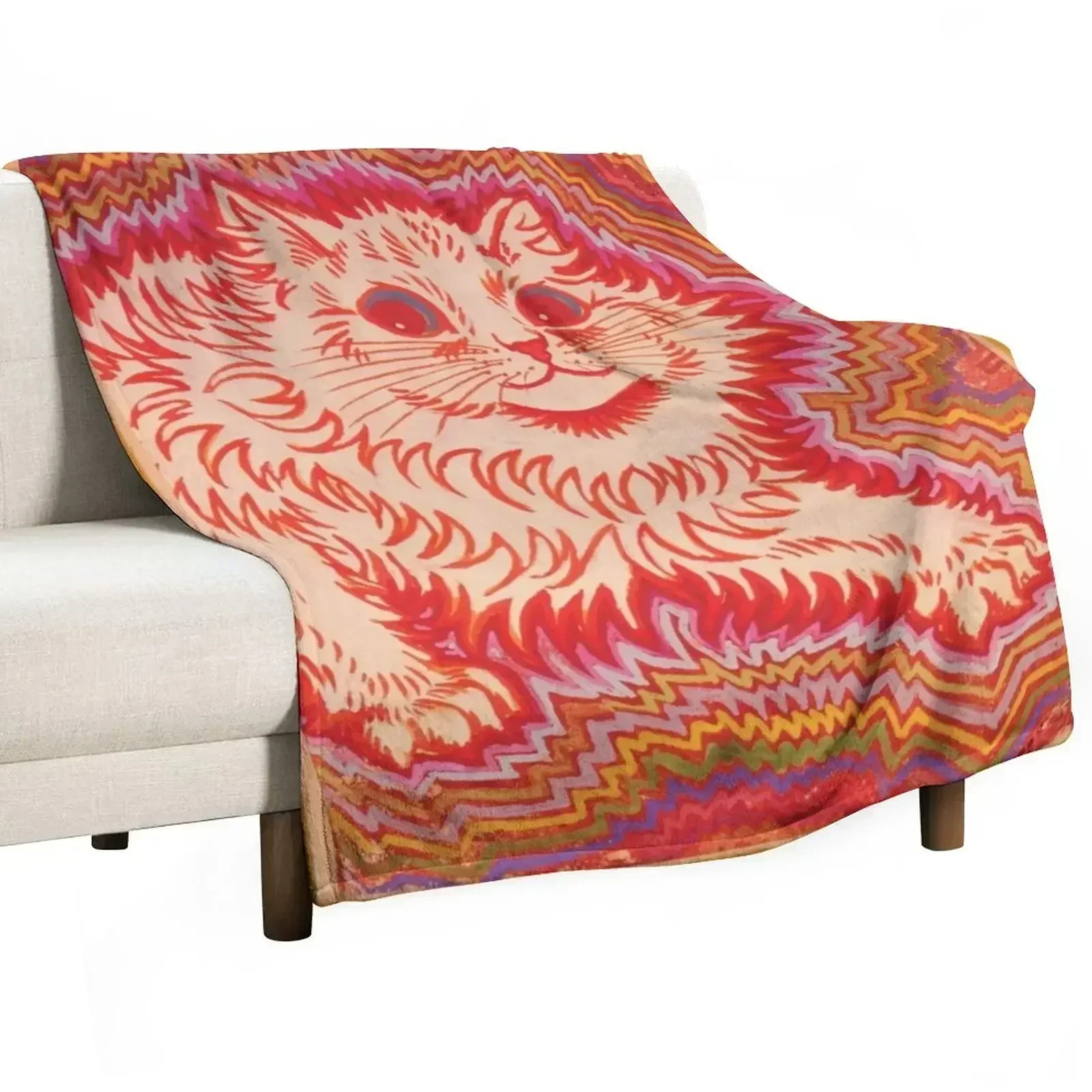 Louis Wain Orange Psychadelic Cat Throw Blanket Soft Beds Plaid Blankets