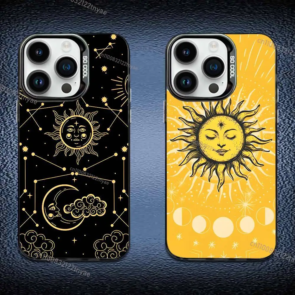 

Suns Moons Clouds Astrological Phone Case IMD Color Silver Shell For IPhone 17,16,15,14,13,12,11 Pro Max Plus Black Cover