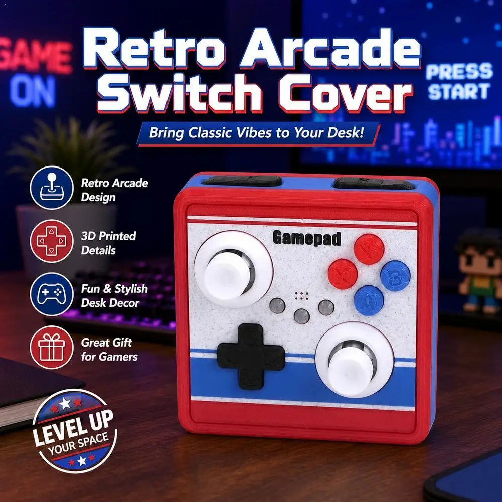3D Printed Retro Arcade Switch Plate – 86mm Fun Decor Panel with Joystick for Gaming Enthusiasts