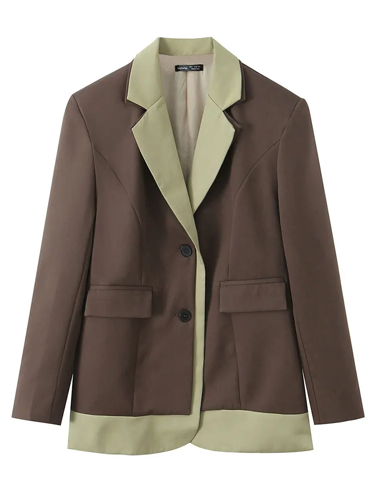 HH, chaqueta de retazos a la moda para mujer, chaqueta de traje de manga larga con una hilera de botones, tendencia de primavera y otoño, prendas de vestir elegantes para mujer de calle alta