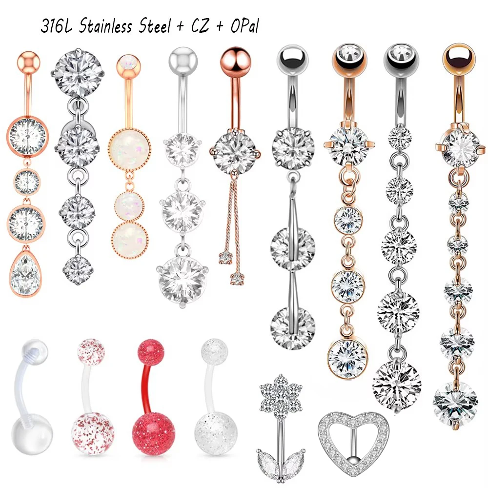 Image of 1PC Stahl Bauchnabel Ringe Kristall Piercing Nabel Piercing CZ Nabel Ohrring Bauch Piercing Sexy Körper Schmuck Piercings Oreill