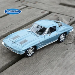 WELLY 1:24 Chevrolet Corvette 1963 modello di auto in lega diecast e veicoli giocattolo raccogliere auto giocattolo ragazzo regali di compleanno