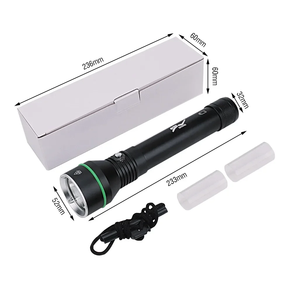 BORUiT S5 2000LM XHP70 LED Scuba Diving Flashlight Underwater 110M IPX8 Waterproof Torch Spearfishing Lantern