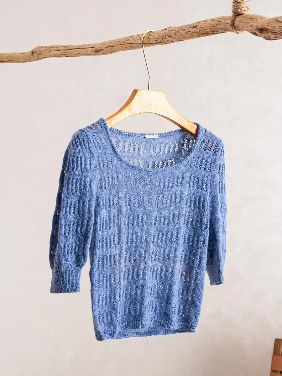 

Женский универсальный топ YongLeap Early Spring: новый вязаный мягкий топ с круглым вырезом и ажурной вязкой, модный и удобный для повседневной носки.