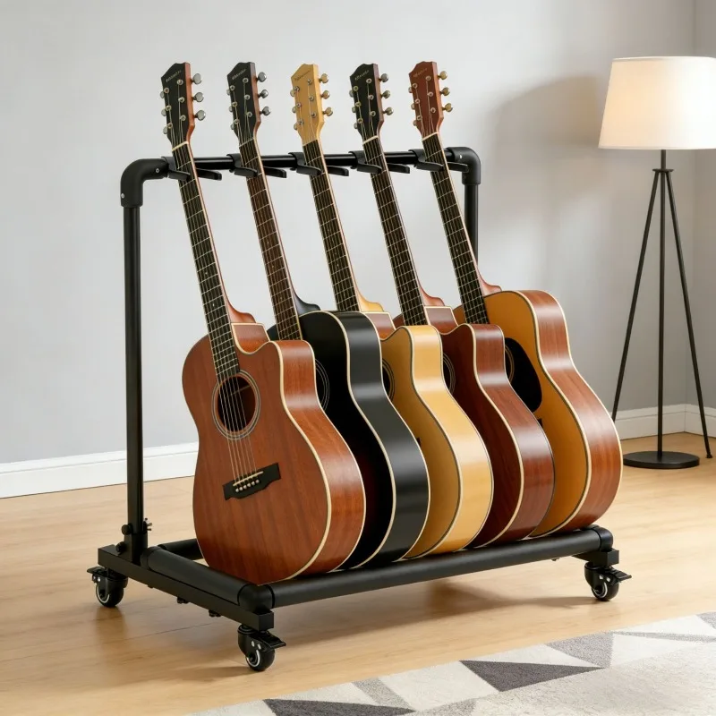 Guitar Stand Movable Guitar Rack, Electric Guitar Bass Universal Floor Stand with Casters