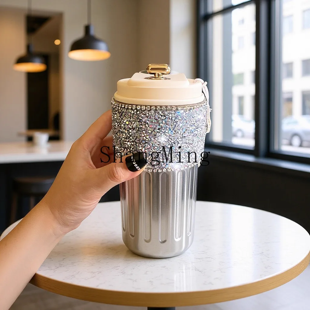 

Умная кофейная кружка XH с алмазной инкрустацией, термос из нержавеющей стали 316 с алмазной отделкой, стильный портативный подарок для женщин.