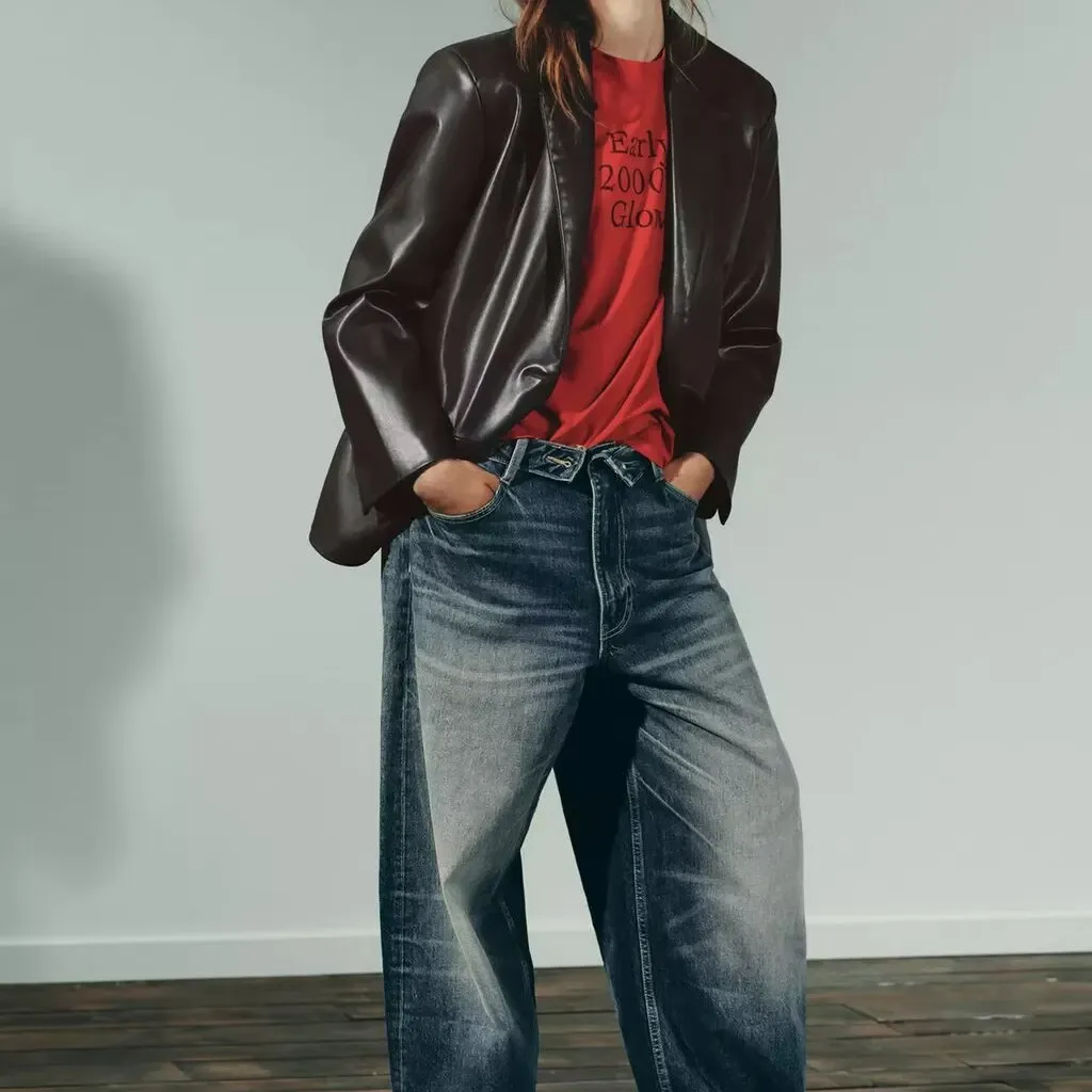 بدلة تأثير جلدية مستقيمة الساق من Faionable Jaet للسيدات لخريف وشتاء وصلت حديثًا من ألياف البوليستر ZR Sle جاهزة للتنقل #4