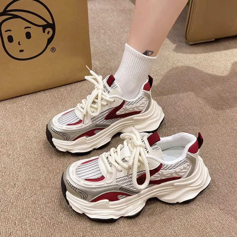 

Silver Sport Shoes Women's Breathable Casual Shoes Thick Bottom Old Dad Shoes Spring Autumn New Style Street Fashion Sneakers
