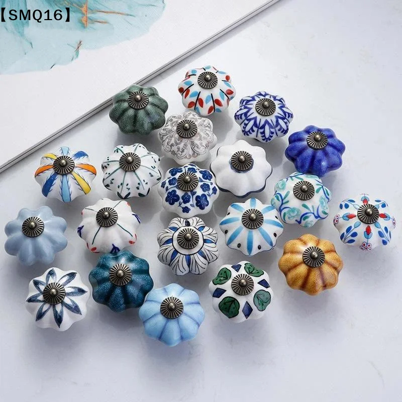 1Pcs Garden American Pumpkin Handpainted Single Hole Ceramic Handle Cabinet Drawer Door 40MM【SMQ】