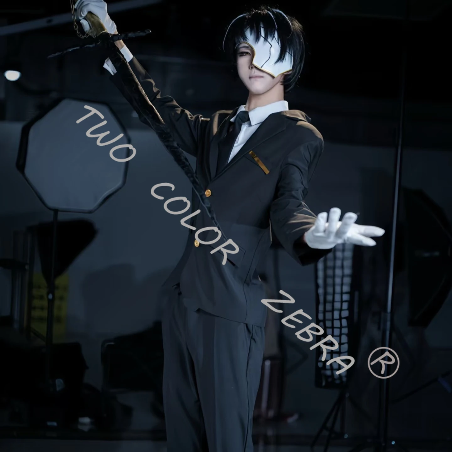 Game Limbus Company Rien Cosplay Costume Black Formal Uniform Cos Suit with Blazer Pants Shirt & Tie Wig Full Set Party Roleplay view 5