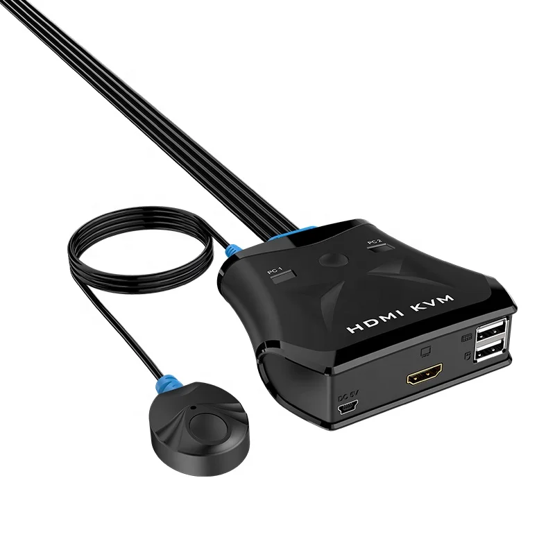 สวิตช์ KVM HDMI ความละเอียดสูง 3840*2160 2 พอร์ต รองรับจอภาพคู่ พร้อมคีย์บอร์ด เมาส์ และสาย KVM ในตัว