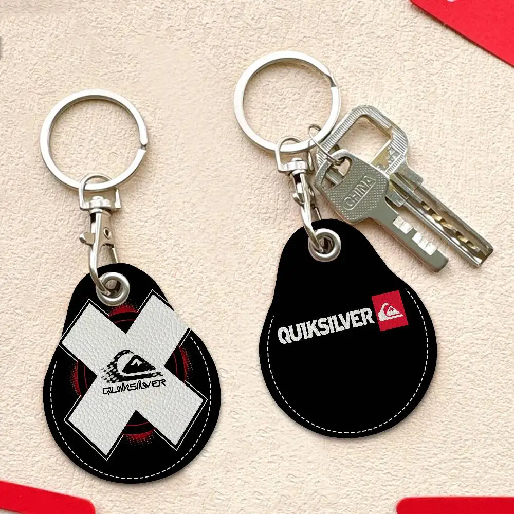 Chaveiro de Couro PU Vintage com LOGO Q-QuiksilverS Famoso, Porta-Cartões e Etiquetas de Acesso, Estojo para Chaveiro e Cartão de Acesso