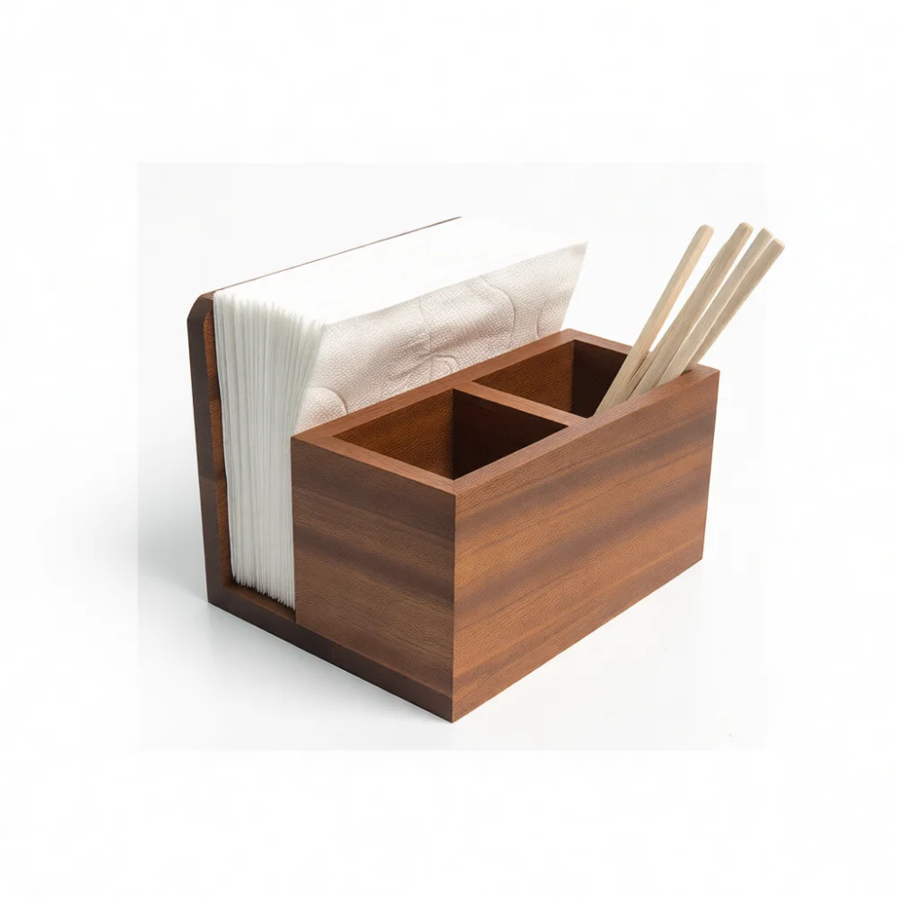 Ebony Wood Cutlery Organizer And Napkin Storage Case Tabletop Tray For Modern Restaurant Hotel Dining Decor